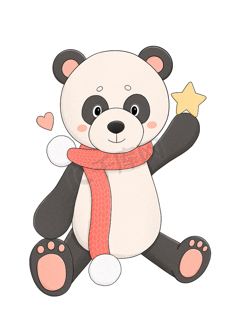 戴红领巾的可爱熊猫配黄星图片