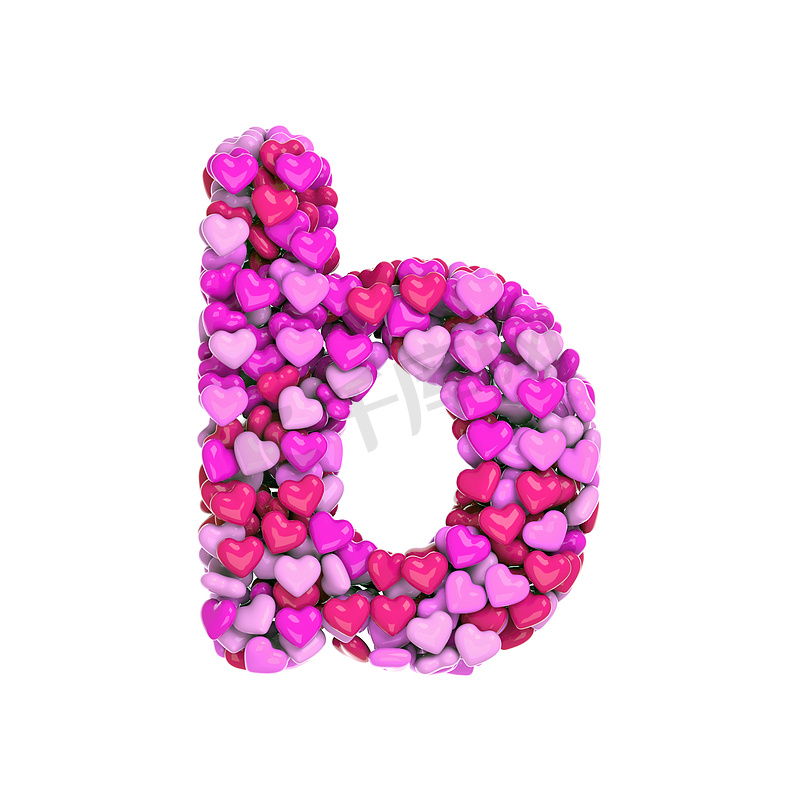 情人节字母 B — 小写 3d 粉红心字体 — 爱情、激情或婚礼概念图片