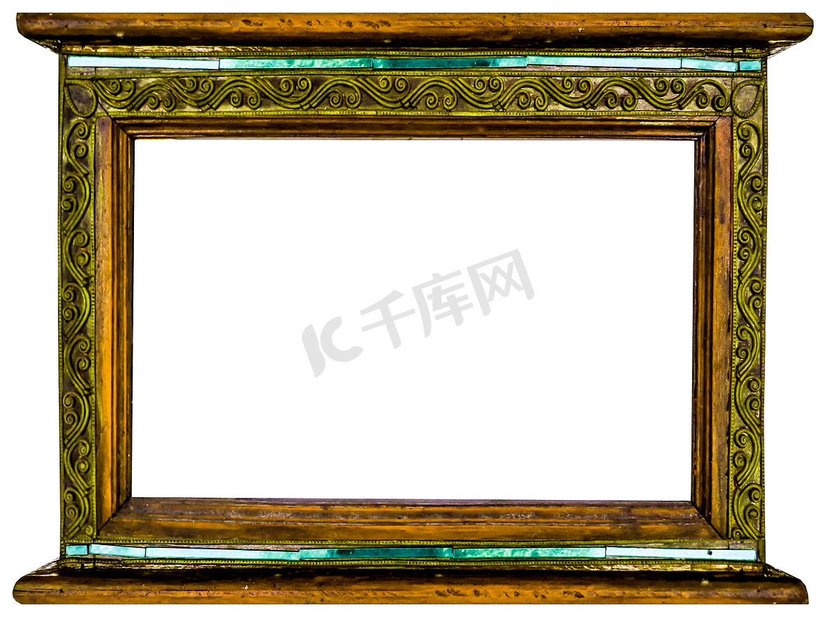 由木头和边框装饰复古制成的金色图片框图片
