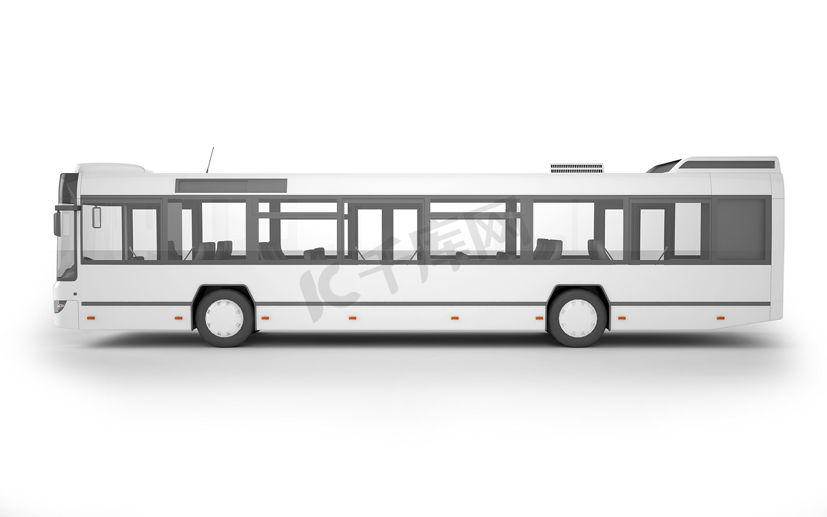 白色背景下的巴士模型，3D 插图图片