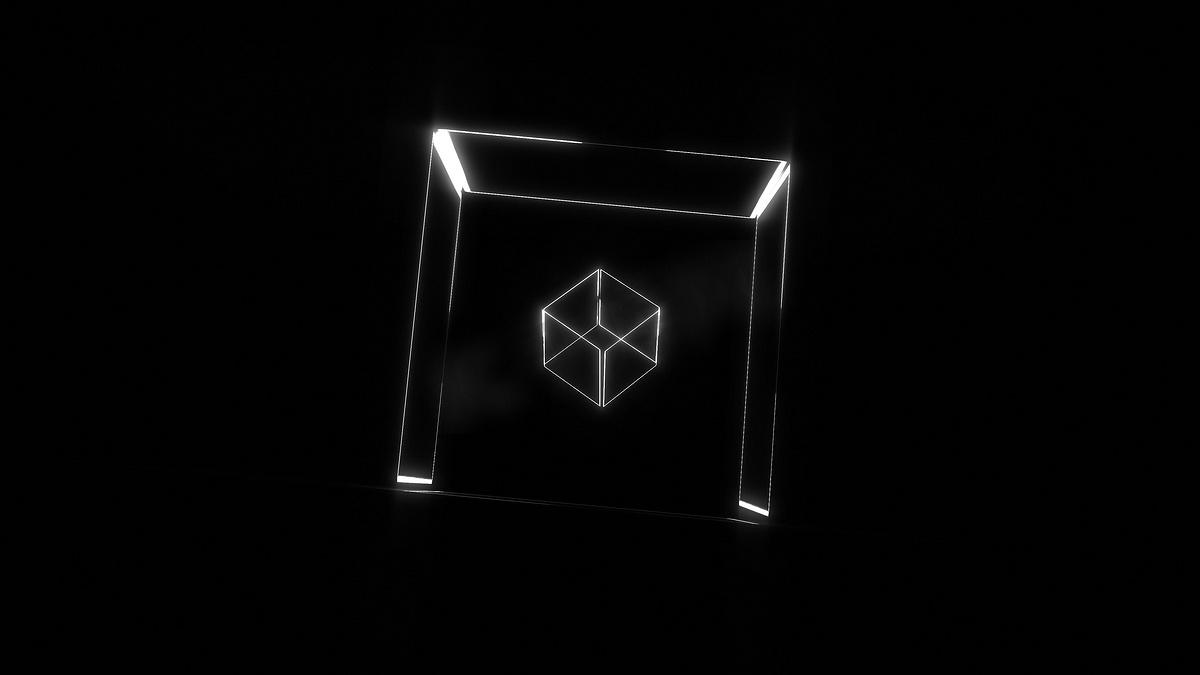 许多透明霓虹立方体在空间中旋转，3d 渲染背景，计算机生成图片