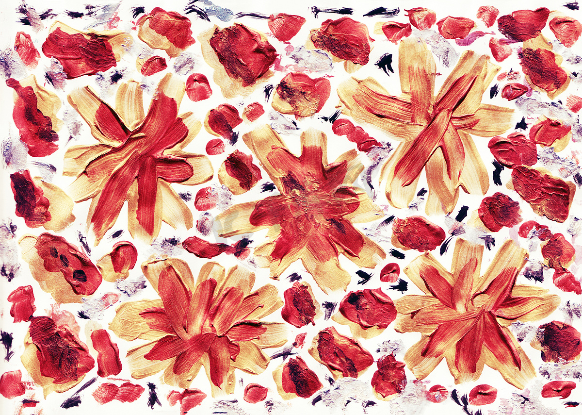生锈的红色秋天手绘花卉背景。图片