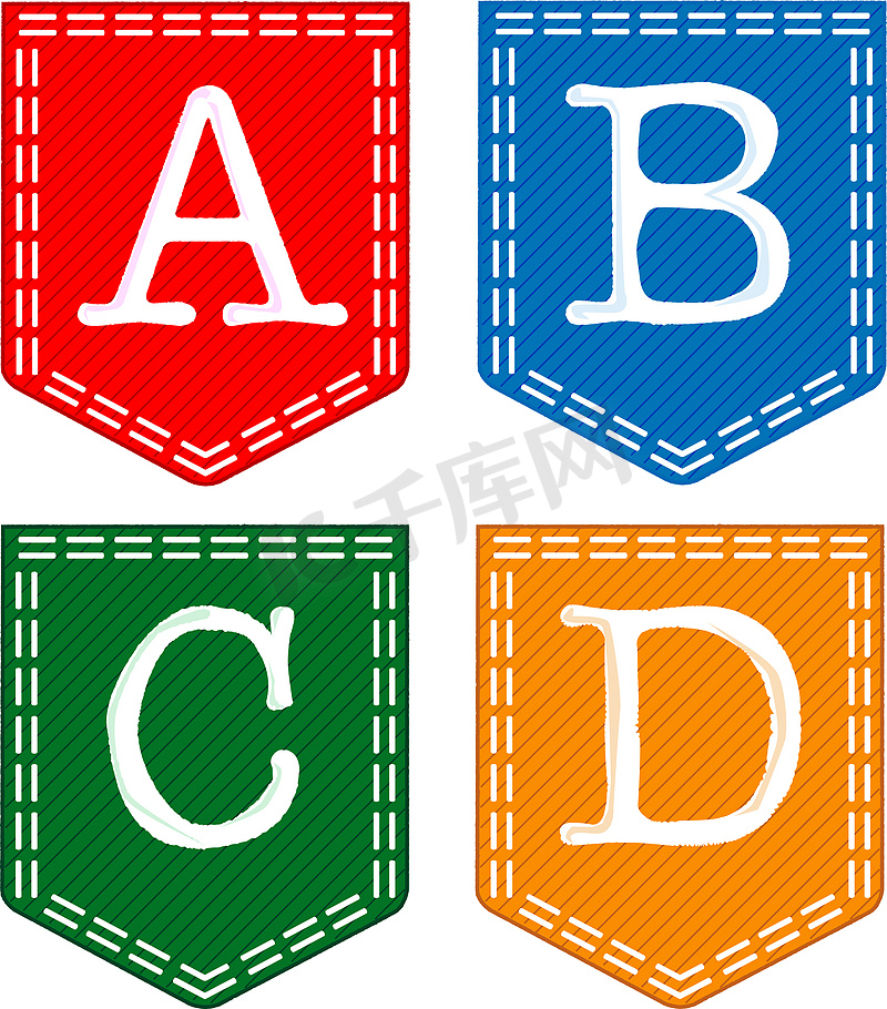 四个字母：A、B、C、D。图片