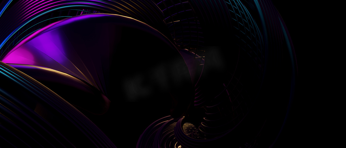 艺术抽象形状赛博朋克紫色蓝色横幅背景 3D 渲染图片