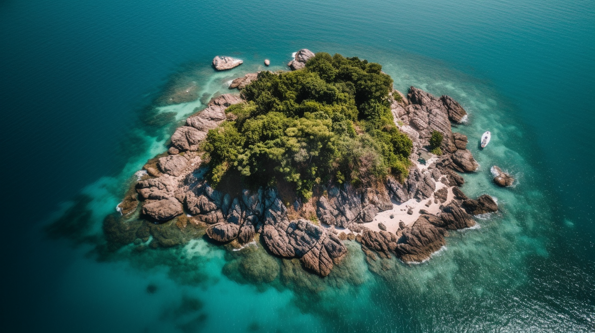 鸟瞰海岛岛屿和水体的摄影图片