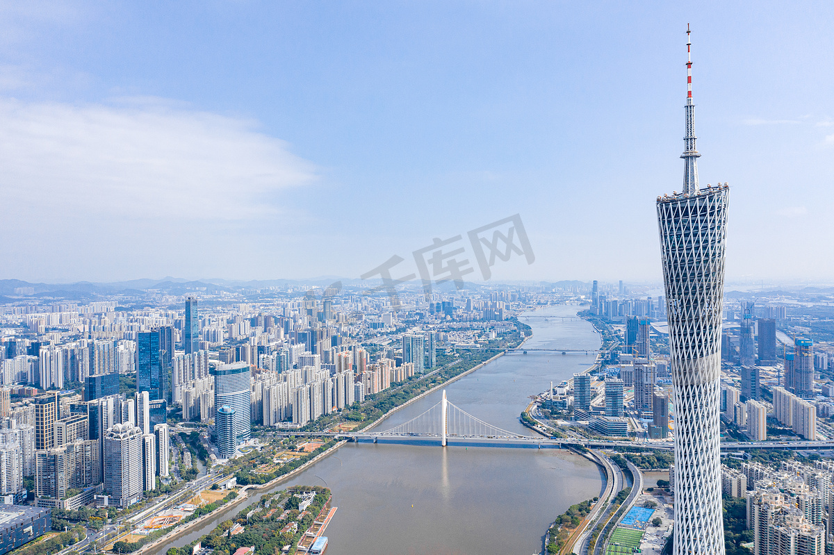广州市塔台，中国广州，航拍图片