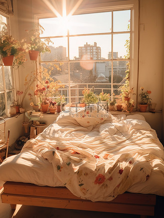 阳光透过明亮卧室家居背景6