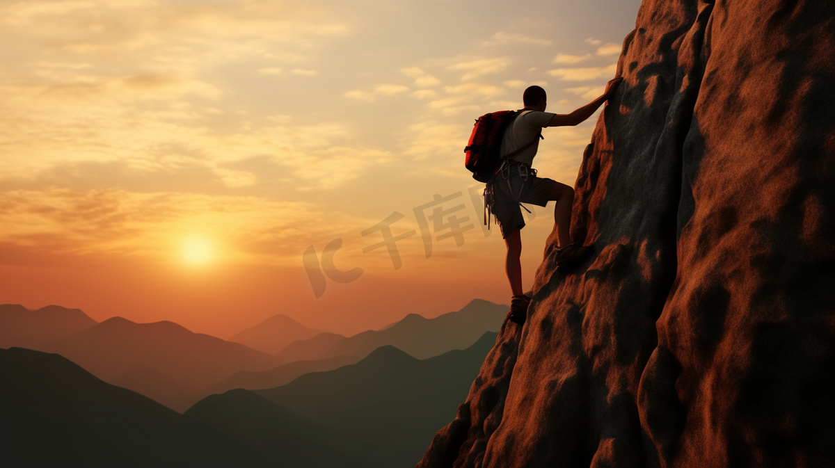 夕阳中勇敢无畏的攀登者商务企业文化图片