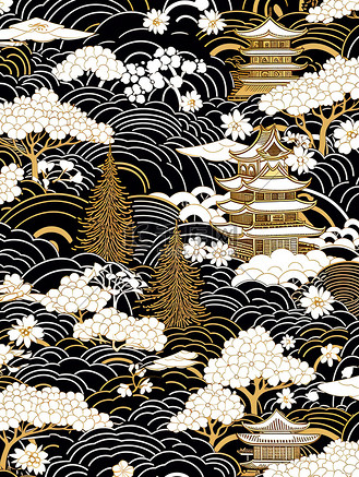 旺仔黑白配图片素材_祥云涂鸦无缝图案黑白配3