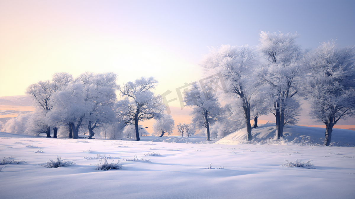 冬天林间雪地雪景图片