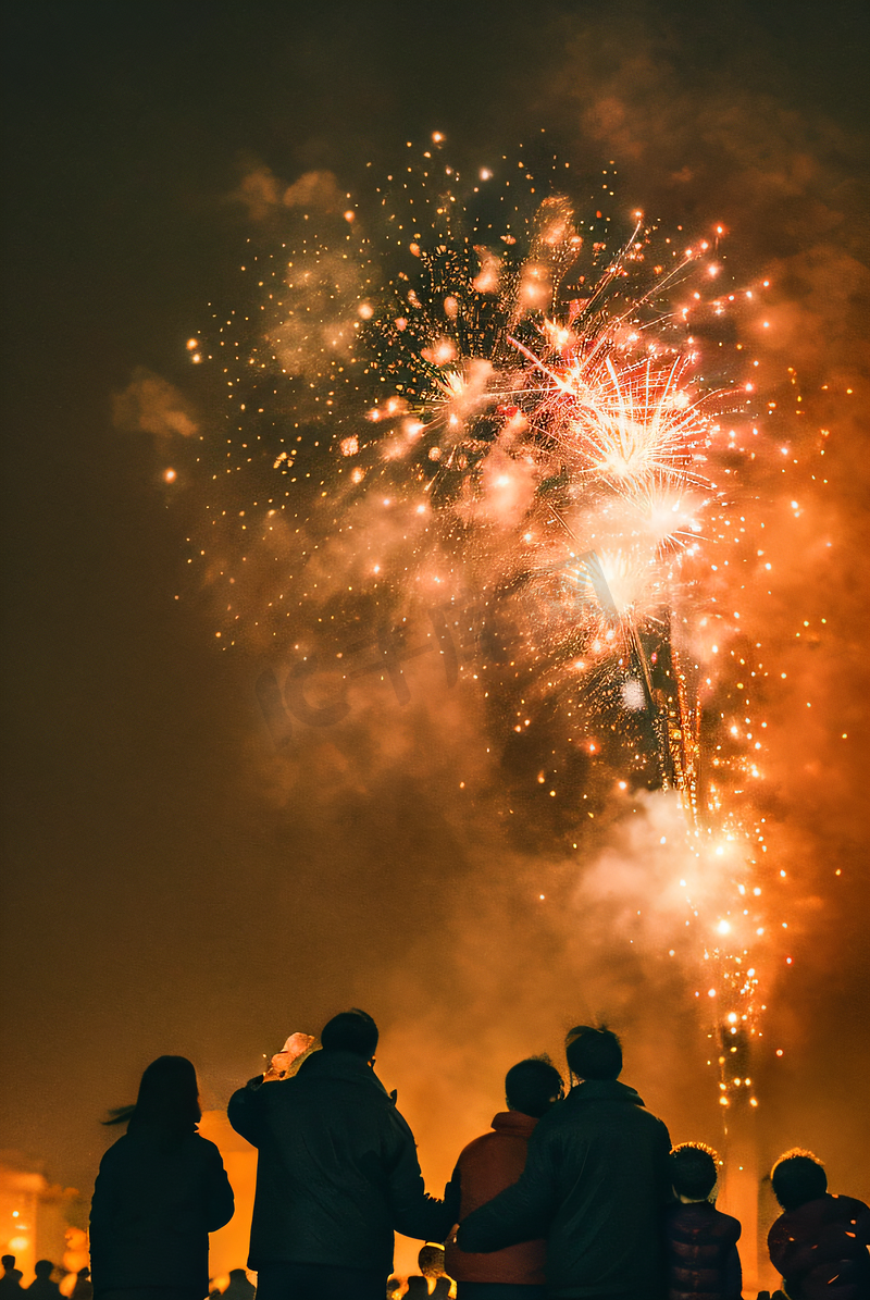 新年春节过年团聚放烟花图片