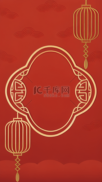 中国风新年通用红金梅花边框背景