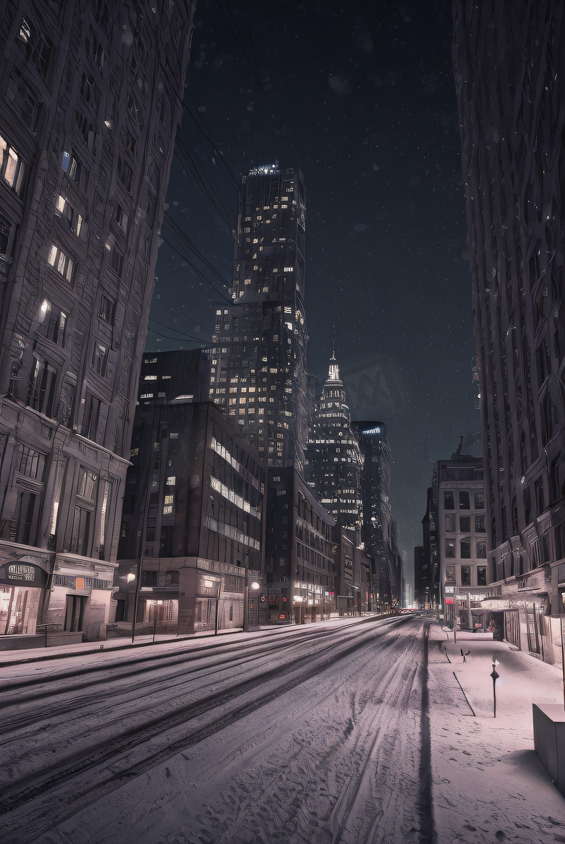 冬季下雪城市夜景摄影图170图片