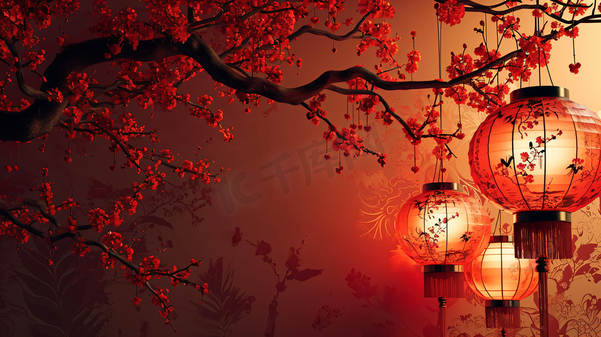 中国红春节红灯笼主题背景图片