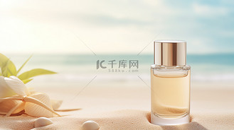 欧莱雅化妆瓶高清背景图片_热带沙滩化妆瓶子素材