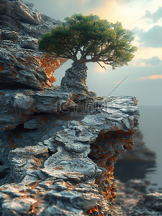 岩石素材图片素材_悬崖边上的大树宏伟壮观素材