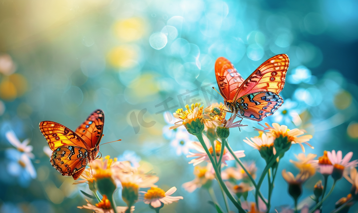 春天花丛中的两只蝴蝶图片
