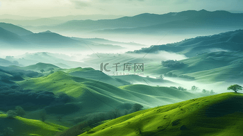 壁纸图片素材山野薄雾晨曦风光春天自然风景壁纸背景素材