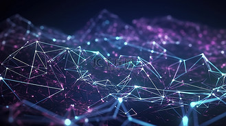 3D 低多边形丛背景中的未来网络连接与科学设计