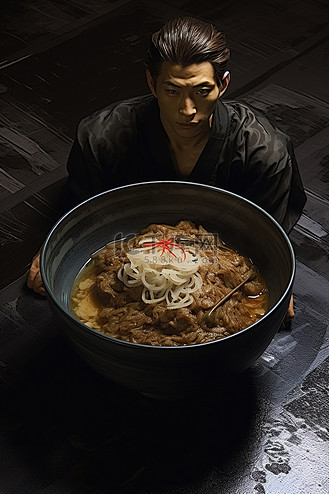 香芋味图片素材_一碗味噌和米饭放在黑暗的表面上