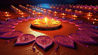 屠妖节海报高清背景图片_3d 印度 rangoli 照亮排灯节灯节庆祝令人惊叹的渲染插图