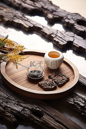 个人vip和企业vip免费下载免抠背景一个木盘,上面有一碗茶下载高清