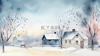 冬天水彩插画背景