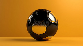 黄色背景展示了以黑色和金色为重点的令人惊叹的足球 3D 描绘