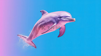 海洋或大海中的暗粉色双色调宽吻海豚在蓝色背景上的 3d 渲染