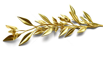 3d 渲染白色背景与金色橄榄枝和月桂叶