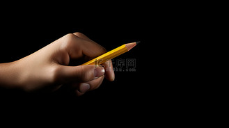 手写背景图高清背景图片_3d 手握黄色铅笔图