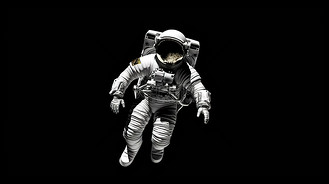 探索黑色背景下外太空宇航员的宇宙 3D 插图