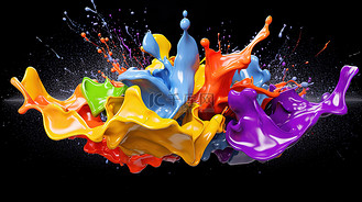 三维实景高清背景图片_彩色油漆飞溅的三维渲染