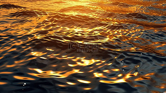 闪闪发光的海水与金色光泽 3D 渲染背景