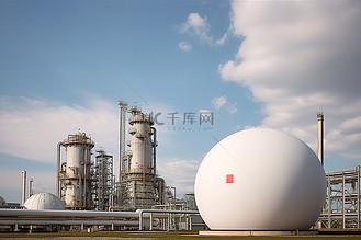 园区合同高清背景图片_一座炼油厂和云层附近的一个巨大的白球