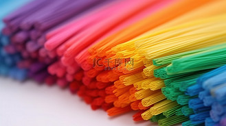 尺寸测量线高清背景图片_彩虹色的充满活力的塑料丝准备在白色表面上的 3d 笔