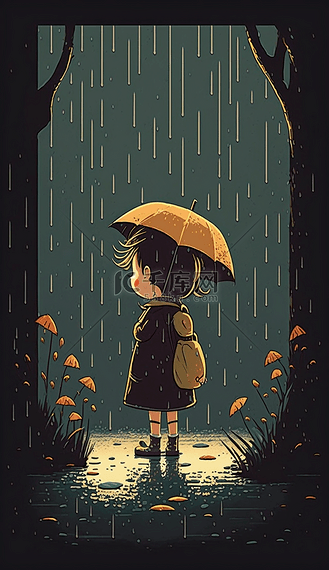 下雨撑伞的动漫图片
