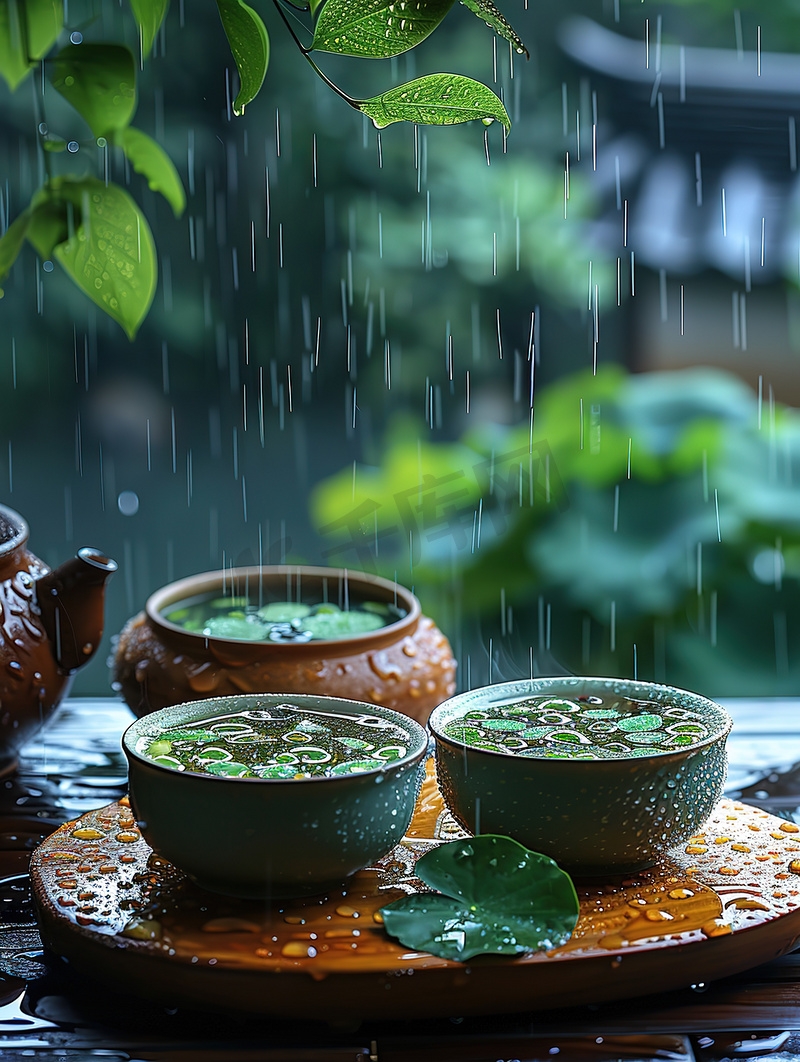 春天下雨天品茶休闲生活高清摄影图图片