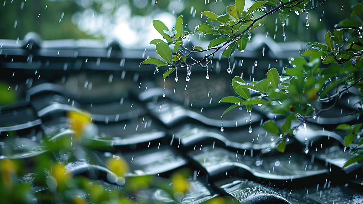 春天屋檐的雨水下雨天高清摄影图图片