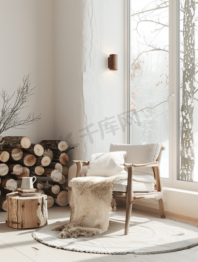 北欧原木现代简约客厅室内设计效果图图片