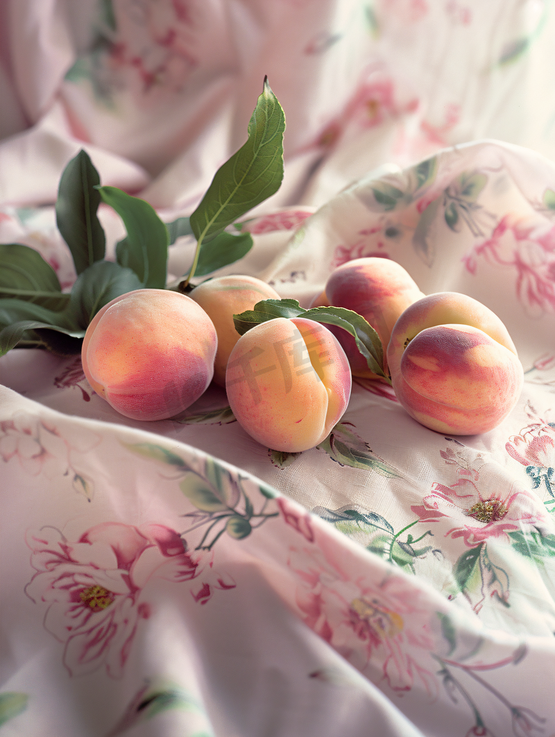 早晨桌布上的粉色桃子图片