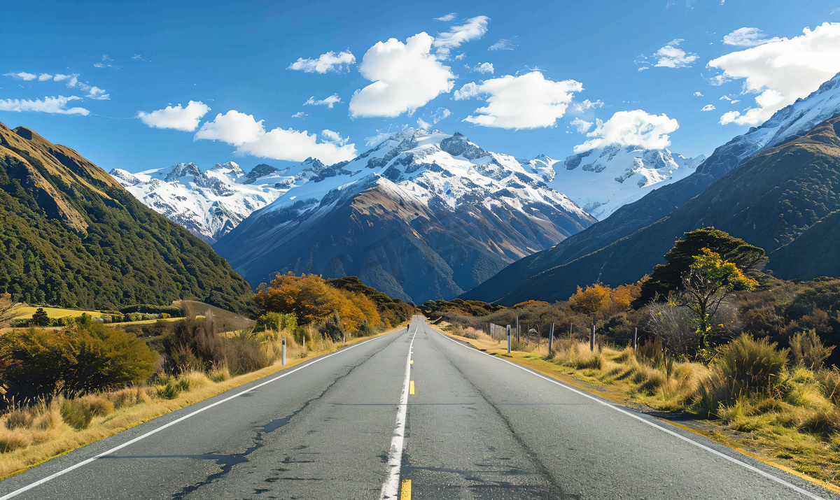 雪山下的公路新西兰自驾风光图片