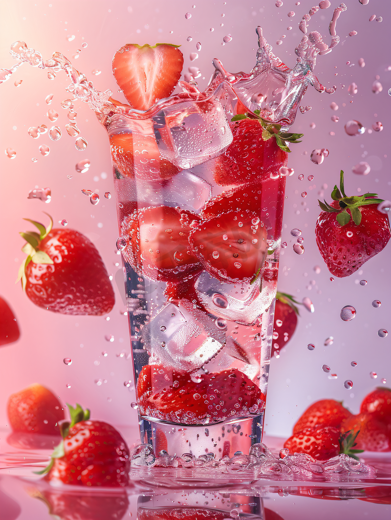 水果茶冰饮草莓气泡水图片