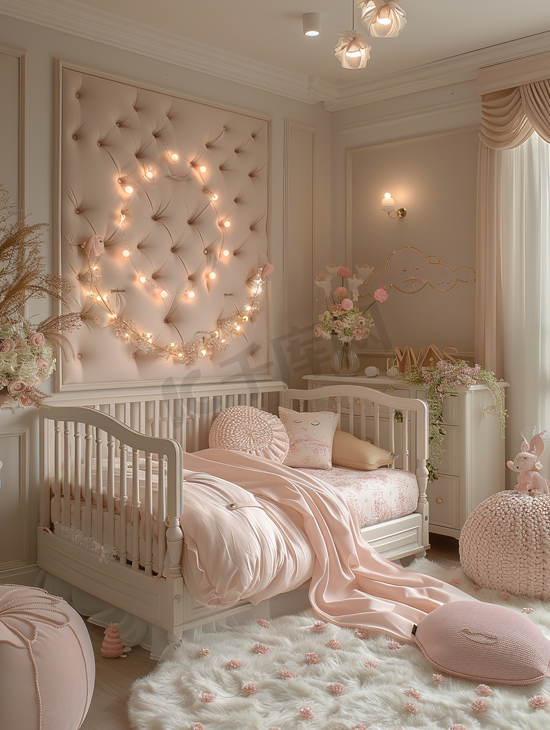 婴儿房粉彩女孩房间高清摄影图图片