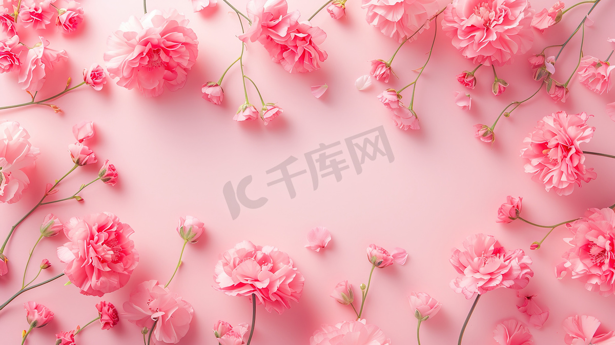 春天粉色平铺树枝花朵的摄影11摄影配图图片