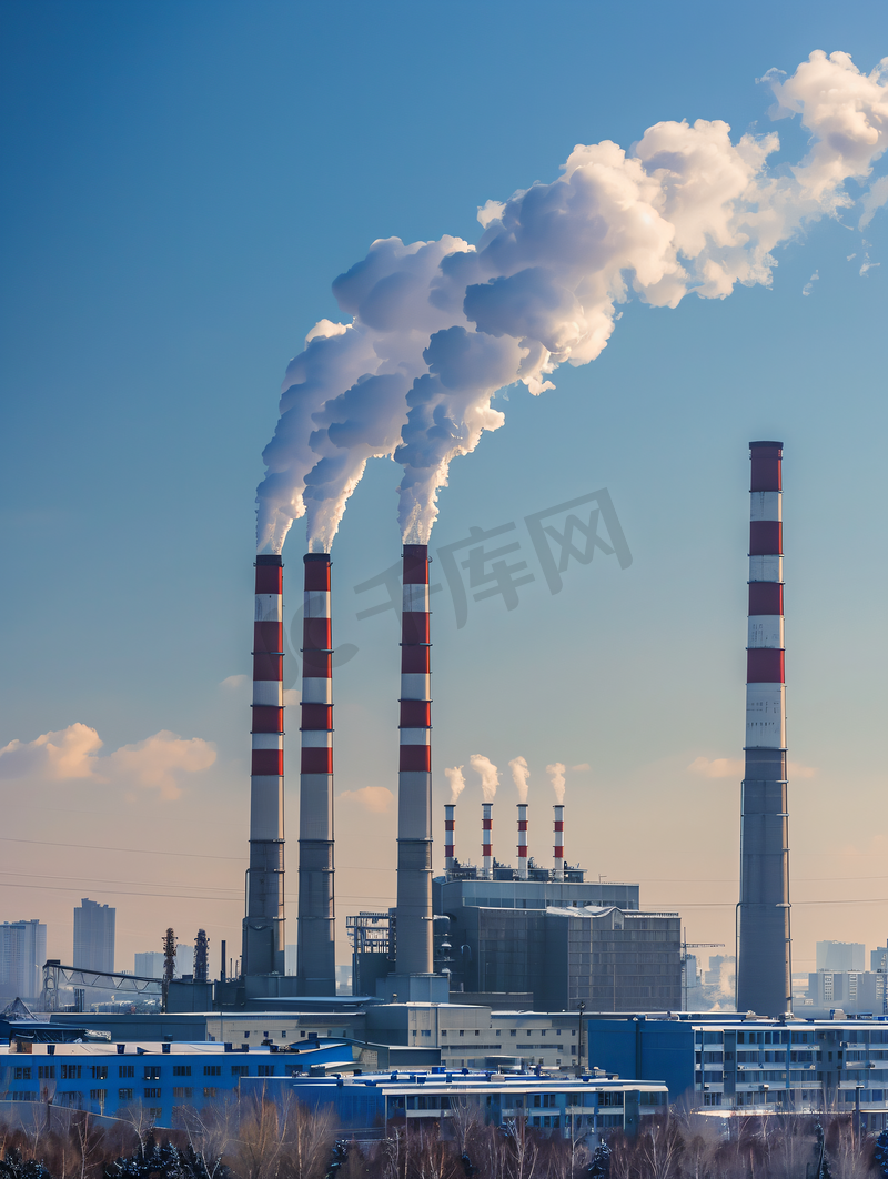 电厂的烟囱排放二氧化碳污染图片