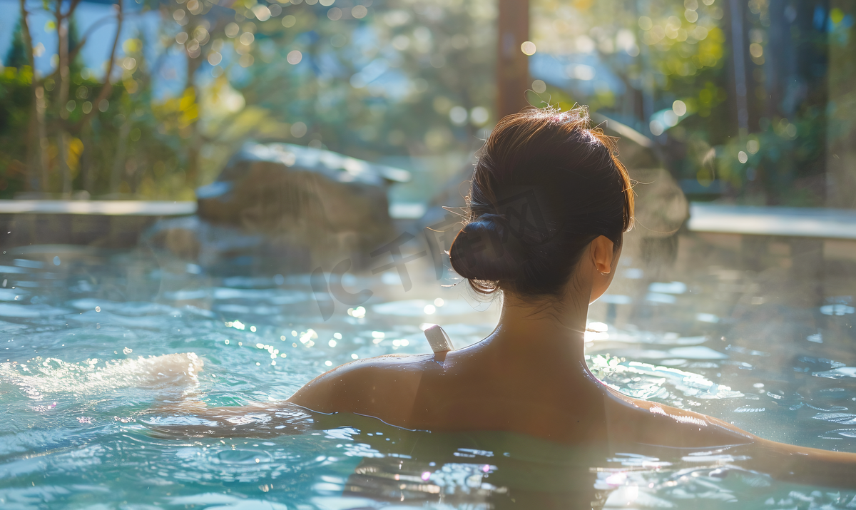 美女泡温泉温泉池图片