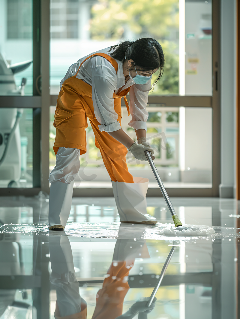 亚洲人青年女人打扫房间图片