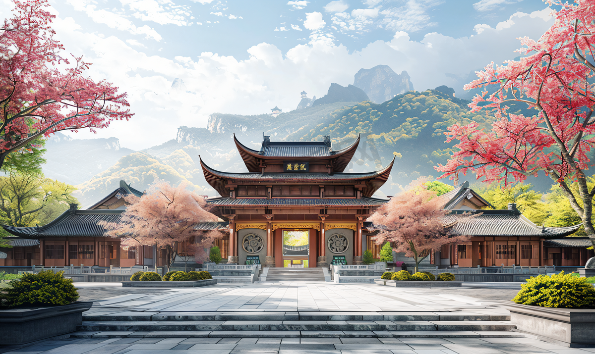 南京清凉山崇正书院的植物绣球花与古代建筑图片