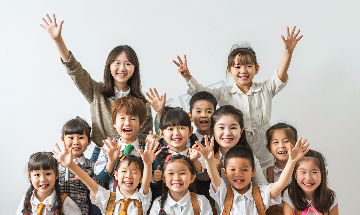 亚洲人小学生和女老师在一起图片